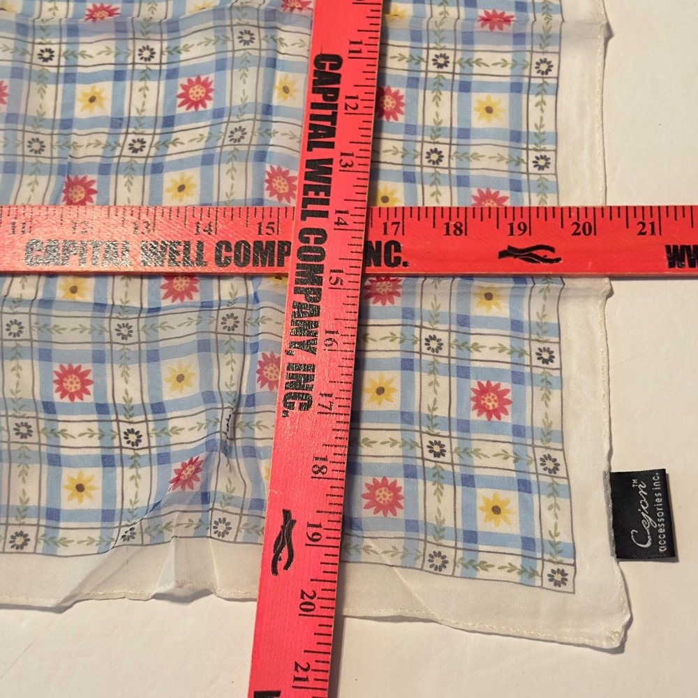 Cejon Accessories Blue Plaid Floral Silk Square Scarf Necktie Bandana Vintage - Picture 6 of 7